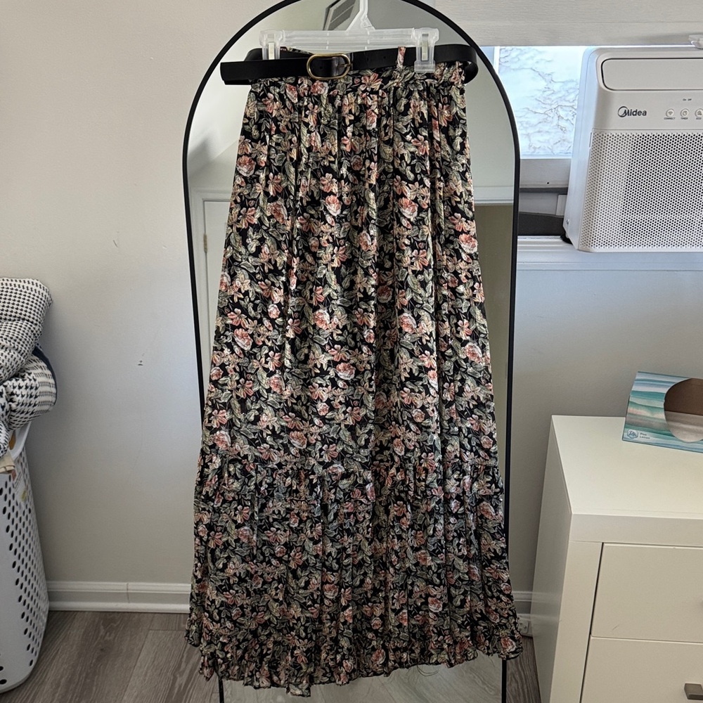 Zara Floral Maxi Skirt in Black and Pink
